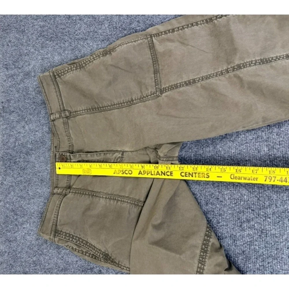 Eileen Fisher Cropped Green High Rise Capri Pants Drawstring Hem Pockets Size 12
